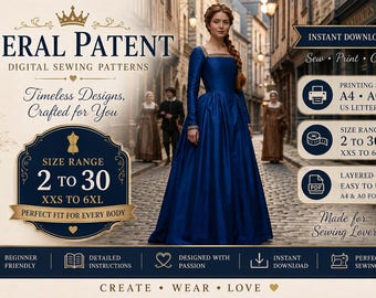 Renaissance costume|Dress model of the 1400s|Renaissance,medieval Dress|celtic Dress|A0 A4 US latter| US 2 to 30