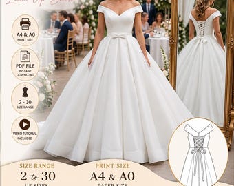 Off Shoulder Wedding Dress Sewing Pattern PDF | Bridal Gown Pattern | Sizes 2-30 | A4 A0 PDF | Layered Pattern | Instant Donluda