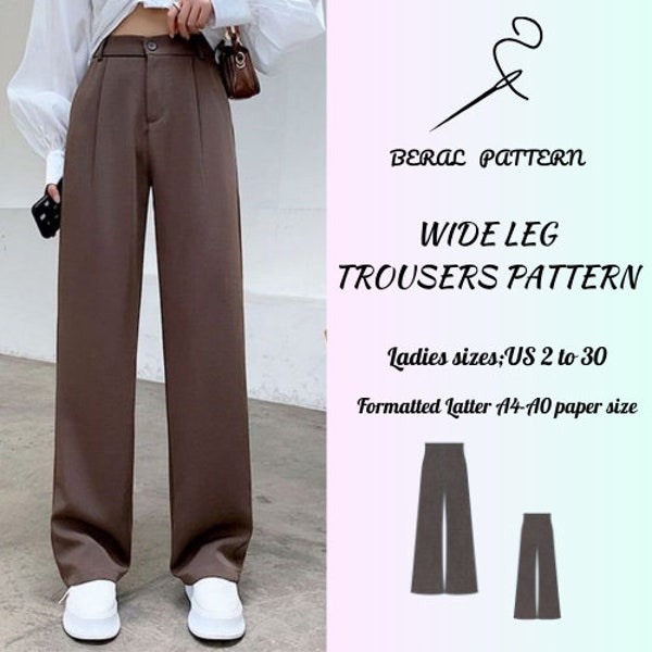 wide leg women's trousers|women's trouser pattern|women pants design|sewing women's trousers pdf |A0 A4 US latter| US 2 to 30