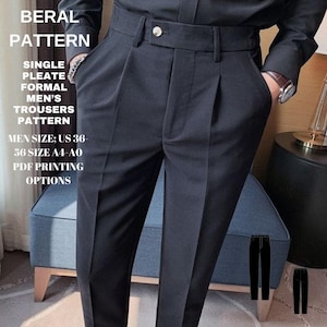 Peut inclure: Pantalon formel noir à un pli, taille homme 36-56. Le patron est disponible en format PDF A4-A0.  BERAL PATTERN.  SINGLE PLEATE FORMAL MEN'S TROUSERS PATTERN. MEN SIZE: US 36-56 SIZE A4-A0 PDF PRINTING OPTIONS.