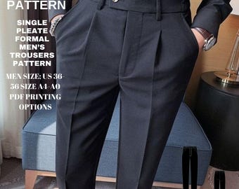 Single pleated men's trousers|men's trousers pattern|men's trousers desing| formatted latter A0-A4 paper size|Men size US 36 to 56
