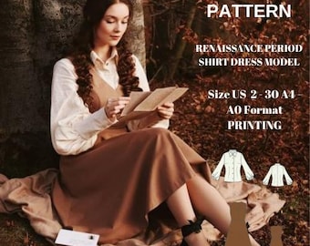 renaissance style double set|renaissance dress pattern|A0 A4 US latter| US 2 to 30