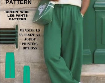 Wide leg men's trousers|casual men trousers| easy sewing men's trousers| formatted latter A0-A4 paper size|Men size US 36 to 56