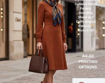 Stylish Modern Collared Dress Pattern with Cuffs (Digital Pattern) – Sizes 2–30
