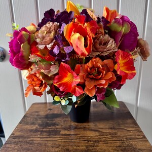 Weighted Autumn Grave Pot Flowers | Artificial Memorial Grave Decoration | Handmade Cemetery Flowers | Autumn Floral Tribute | Remembrance