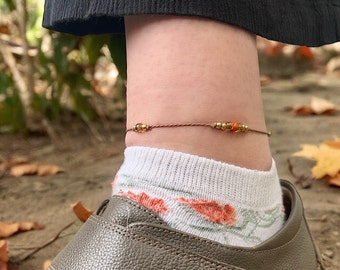 Macrame Anklet with pure brass beads - 'Anre'