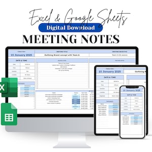 EDITABLE Weekly Meeting Minutes Google Sheets & Excel Meeting Agenda, Minutes, and Action List Meeting Summary Dashboard Meeting Templates