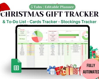 Christmas Gift Tracker Google Sheets Spreadsheet Xmas Budget Planner Template Holiday Card List Christmas Gift List Task To Do Checklist