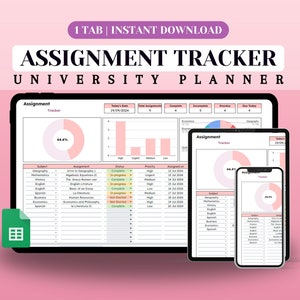 Assignment Tracking Spreadsheet, Academic Student Planner Spreadsheet, School Assignment Tracker, Online Study Planner Template Spreadsheet