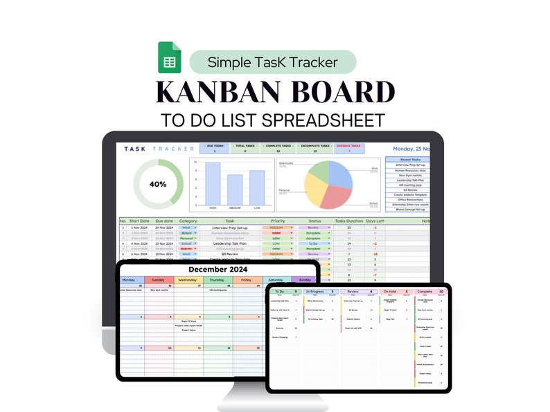 Kanban Board Google Sheets to Do List Template Task Tracker Project ...