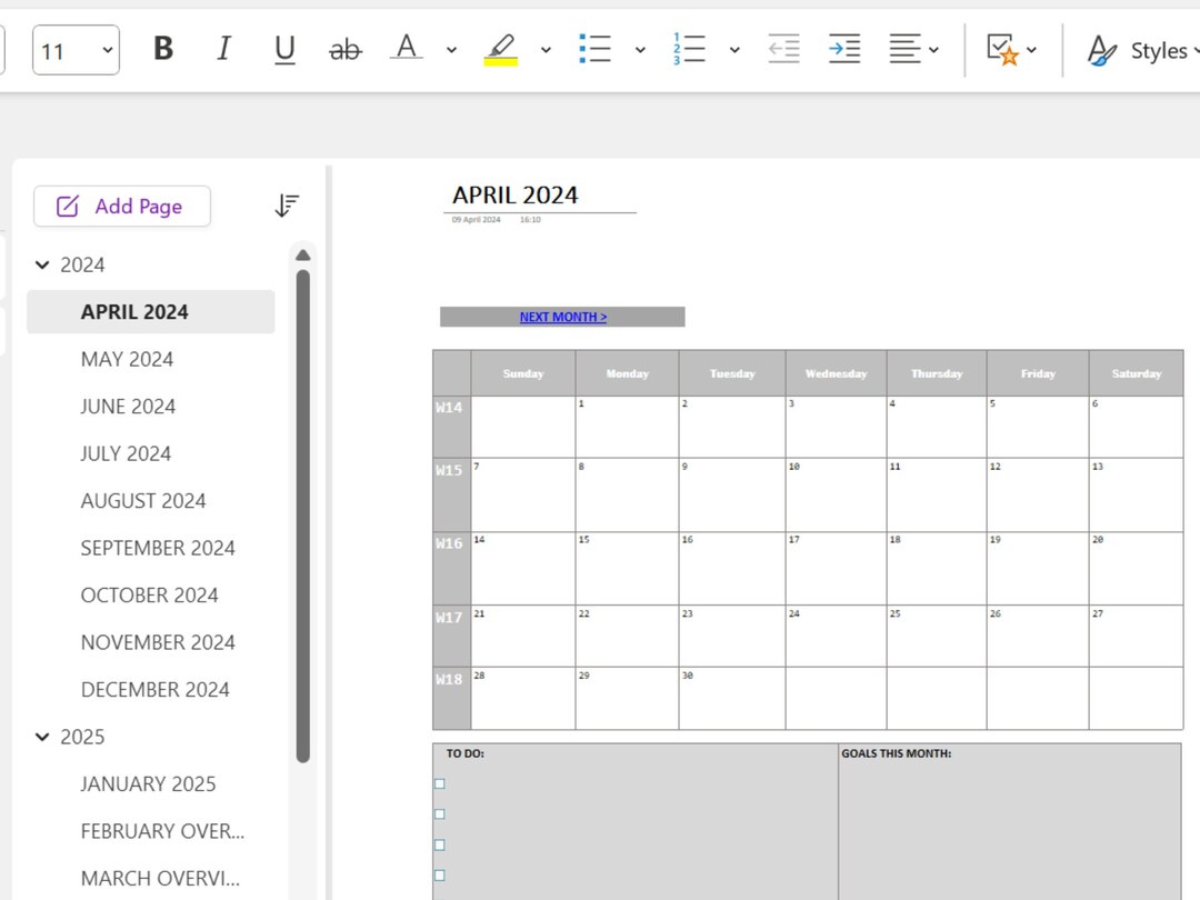Editable Onenote 2024 2025 Hyperlinked Calendar Onenote Calendar 2024
