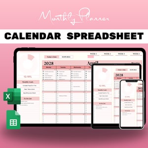 EDITABLE Monthly Calendar 2025| Excel Spreadsheet Template | Task Planner Spreadsheet AUTOMATED Monthly Calendar| To-Do List