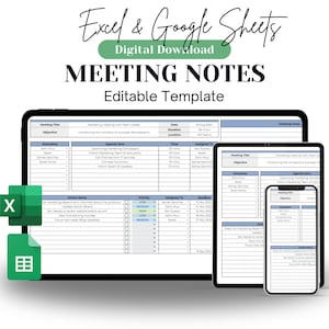 EDITABLE Weekly Meeting Notes | Google Sheets | Meeting Agenda, Minutes, and Action List | Meeting Summary Dashboard | Google Spreadsheet