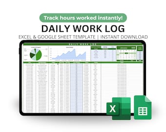 EDITABLE Daily Work Log Excel Template Track Time Projects Priorities Hours Worked Summary accomplishment tracker