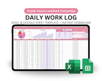 EDITABLE Daily Work Log Excel Template Track Time Projects Priorities Hours Worked Summary accomplishment tracker