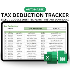 Tax Deduction Tracker Spreadsheet Editable Tax Deductions List Tax Organizer Planner Small Business Tax Preparation Tax Prep Excel Google