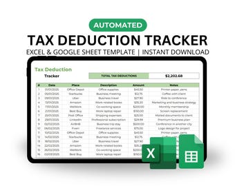 Tax Deduction Tracker Spreadsheet Editable Tax Deductions List Tax Organizer Planner Small Business Tax Preparation Tax Prep Excel Google