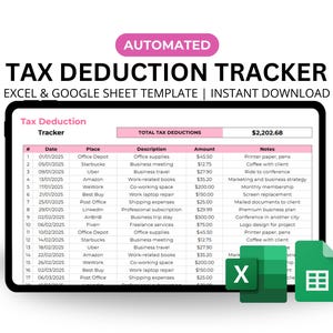 Tax Deduction Tracker Spreadsheet Editable Tax Deductions List Tax Organizer Planner Small Business Tax Preparation Tax Prep Excel Google