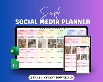 Planificador de redes sociales editable Calendario de contenido digital Planificador semanal Planificador de contenido mensual Rastreador de redes sociales Hoja de cálculo de Excel