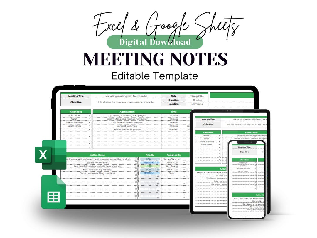 EDITABLE Weekly Meeting Notes Google Sheets Meeting Agenda, Minutes ...
