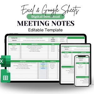 EDITABLE Weekly Meeting Notes | Google Sheets | Meeting Agenda, Minutes, and Action List | Meeting Summary Dashboard | Google Spreadsheet