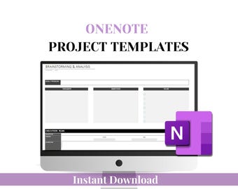 Edytowalny planer projektu OneNote, cyfrowy planer pracy OneNote, szablon OneNote dla menedżerów, harmonogram projektu, analiza SWOT