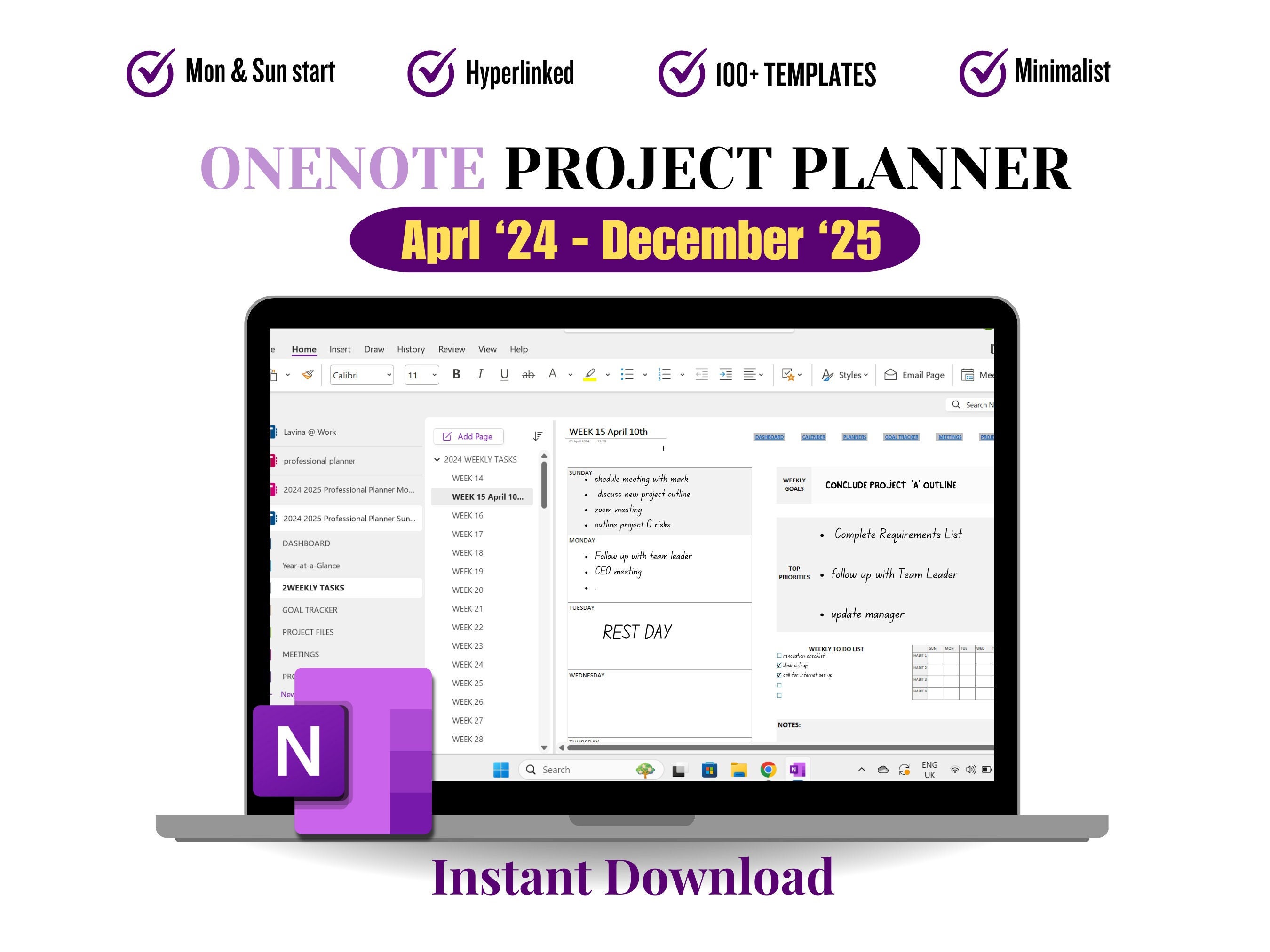 Editable Onenote Planner 2024 2025 for Project Management, 2025 Onenote