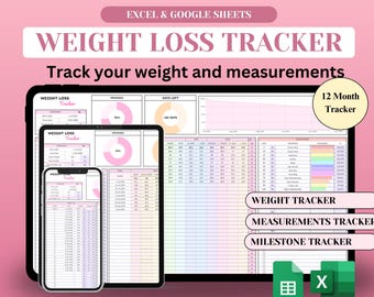 Weight Loss Tracker for Excel Google Sheets, Weight Loss Planner, Daily Weekly Weigh-in Chart, Body Measurement Log, Weight Journal