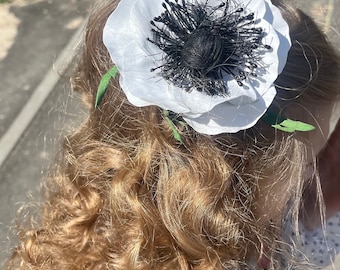Handmade White Poppy Hair Clip • Elegant Floral Barrette