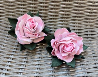 Barrette rose rose faite main - Postiche floral en mousse EVA