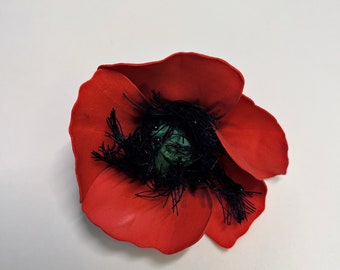 Handmade Red Poppy Hair Clip • EVA Foam Brooch, Gift for Her