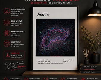 Austin F1-banaaffisch | Formel 1-väggkonst | Circuit of the Americas-tryck | Racingdekor | Digital nedladdningsbar present