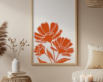 Abstract Floral Wall Art Printable, Modern Flower Art, Minimal Botanical Decor