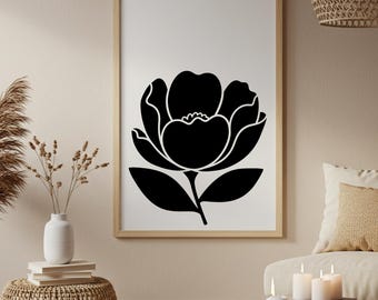 Abstract Floral Line Art, Scandinavian Flower Wall Art, Printable Art