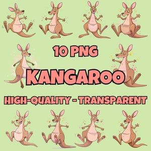 10 cliparts kangourou de haute qualité, téléchargement numérique, parfait pour les cartes - T-shirt - affiche murale, clipart animaux aquarelle, PNG Bundle