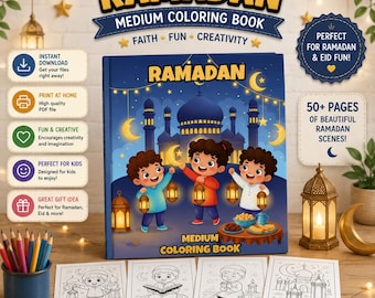 Ramadan Coloring Book | 52 Printable Pages | Kids Islamic Activity | Digital Download PDF