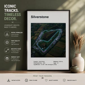 Silverstone-Rennstrecken-Druck | Formel-1-Wandbild | F1-Streckenposter | Motorsport-Dekoration | Digitaler Download, Rennsport-Geschenk, druckbares Wandbild