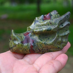 2&quot; Natural Dragon Blood Stone Dragon Skull Carved,Healing Crystal,Carved Dragon,Crystal Duck,Quartz Crystal,Crystal Ornaments,Crystal Gift