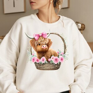 Coquette Highland Cow png, Coquette Bow png, Floral Pink Bow Cow, Aesthetic girl Png, Girlie coquette bow, cow lover png, cute easter png