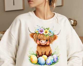 Highland Cow Easter PNG, Easter Day Western Country PNG Heifer Easter PNG, Easter Bunny Eggs Png, Happy Easter Sublimation Design
