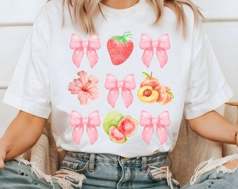 Coquette Summer Bows and Fruits PNG, Trendy Girly Sublimation (Digital Download)