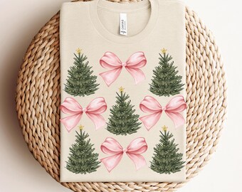 Coquette Christmas PNG, Pink Bows, Christmas Trees (Digital Download)