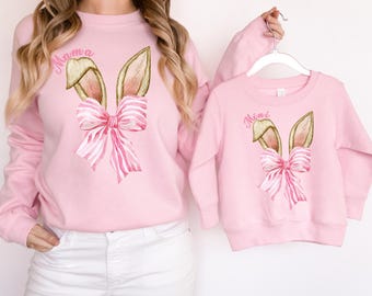 Easter Bunny PNG, Easter Mama Mini PNG, Cute Easter Vibes, Happy Easter Png, Matching Mama Mini Bunny with Coquette Bow, Easter PNG Bundle