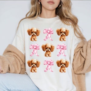 Kokette Spielzeugpudel PNG, Pudelhund Mutter Geschenk, Valentinstag png, Hundeliebhaber, Kokette Shirt Design, niedlicher Pudelhund, rosa Schleife kokette