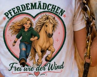 Camiseta de niña con estampado de caballos | Camiseta de caballo "Libre como el viento" para niñas | Camiseta de caballos para niñas | Regalo para amantes de los caballos, niñas de hasta 5 años