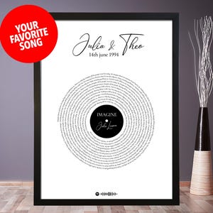Personalized Vinyl Record Poster with Song Lyrics – Custom Music Print, Wedding Gift, Birthday Gift, Music Wall Art, Album Cover Decor