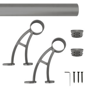 Hand Crafted Custom Wall Mount Foot Rail Kit, Dark Gray Finish Stainless Steel Tubing with Connector, Bar Mount Bracket, Flat End Cap, 2&quot; OD