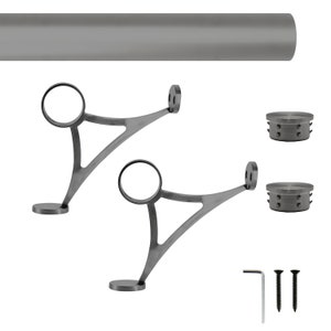 Hand Crafted Custom Cut Combination Mount Foot Rail Kit, Dark Gray Stainless Steel Tubing with Connector, Mount Bracket, Flat End Cap, 2&quot; OD