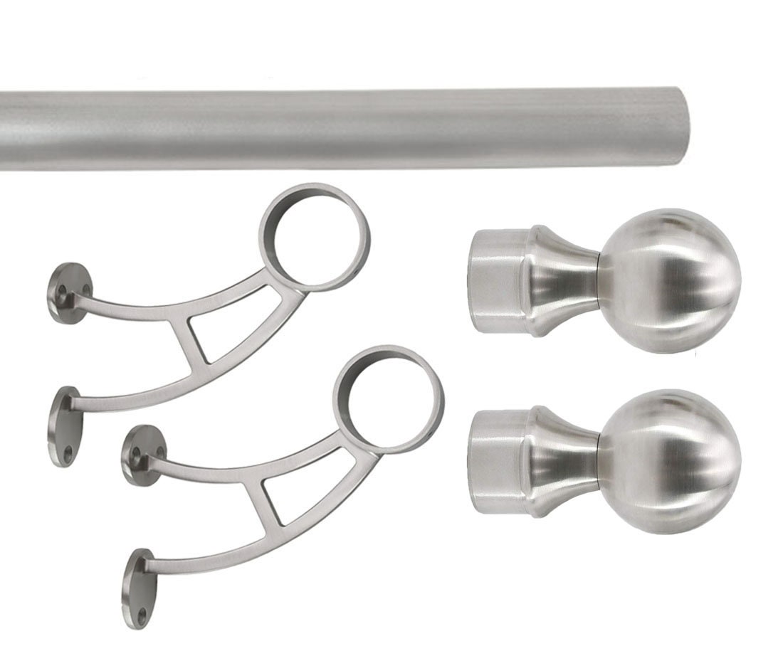 Hand Crafted Custom Wall Mount Foot Rail Kit, Satin Brush Finish Stainless Steel Tubing, Connector, Bar Mount Bracket, Ball End Caps, 2" OD