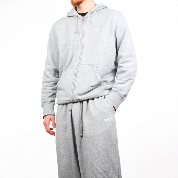 Nike Jogger Tracksuit Sweatsuit Basic Jogginganzug Vintage Baggy Hoodie Jogginganzug Sport Gym Grau Weiß Größe XL Herren